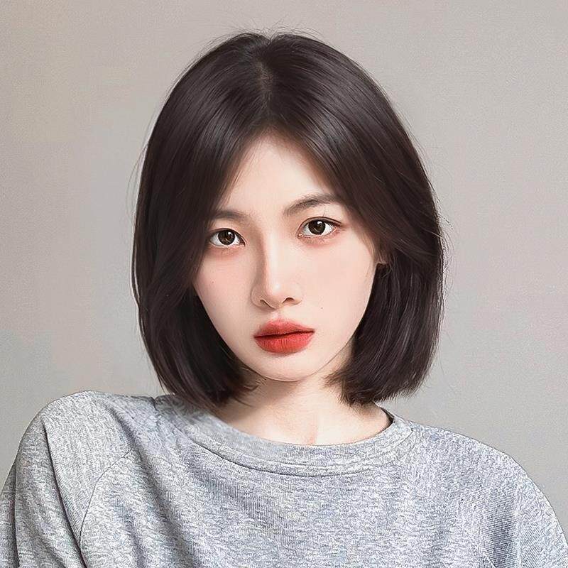 假发女短发全头套一刀切中分八字浏海波波头彷真全真人发假发套式