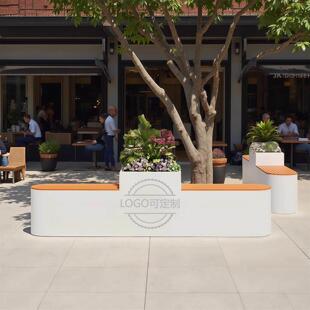 户外铁艺花箱坐凳组合商业街餐厅奶茶店隔断花池种植箱定制