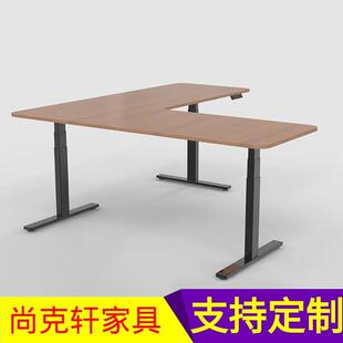 电脑办公桌自动可调节三电机工作台支架 拐角电动升降桌L形站立式