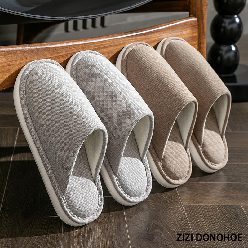 日本简约棉拖鞋男女士秋冬季家居室内透气老人防滑冬天棉麻布拖鞋
