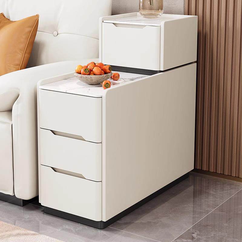 实木轻奢岩板皮质落地双层沙发边几边柜高级感小型夹缝角柜侧边柜