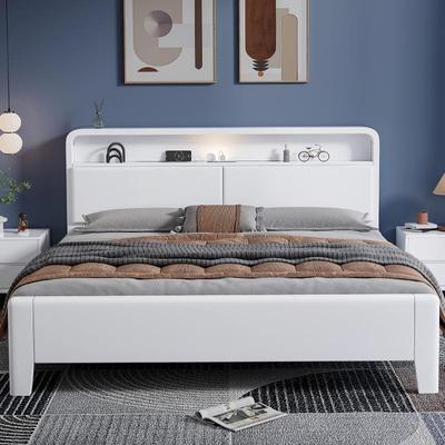 北欧实木床1.8米双人床1.5单现代简约小户型1.2儿童白色出租房床