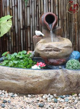 田园假山喷泉流水景观养鱼池鱼缸阳台庭院花园户外装饰摆件太阳能