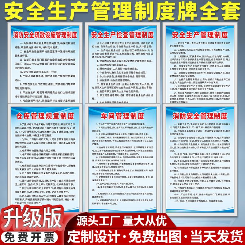 安全生产管理制度全套上墙工厂车间仓库企业消防定制规章标识牌