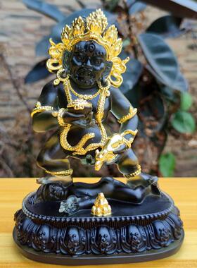 黑色财神佛像鎏金五路财神黄财神琉璃水客厅家庭拜桌摆件