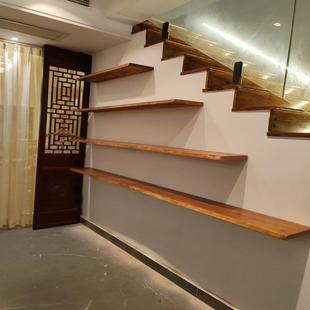 一字隔板置物架实木无痕书架墙壁架原木层板背景墙艺术鞋包壁挂架