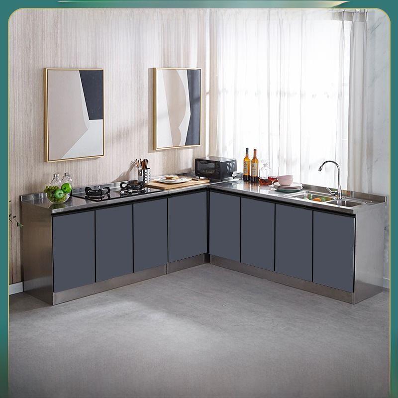 厨房橱柜不锈钢灶台经济型家用简易出租屋整体橱柜一体农村水槽柜