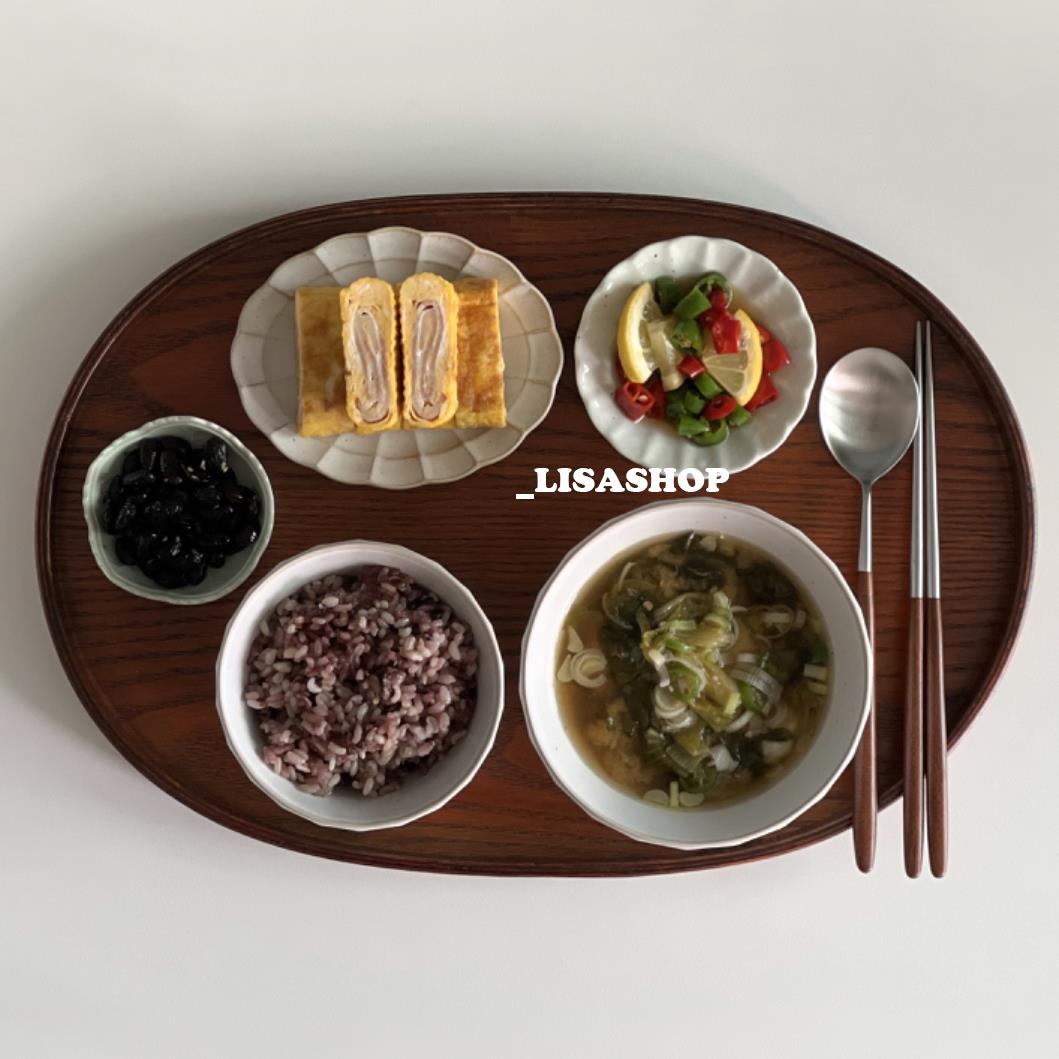 lisashop椭圆圆托盘一人食原木日式木质托盘茶具餐具茶盘咖啡厅餐