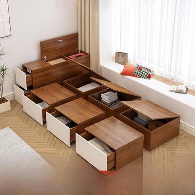 东莞定制无床头榻榻米床箱储物床小户型卧室地台床衣柜一体组合床
