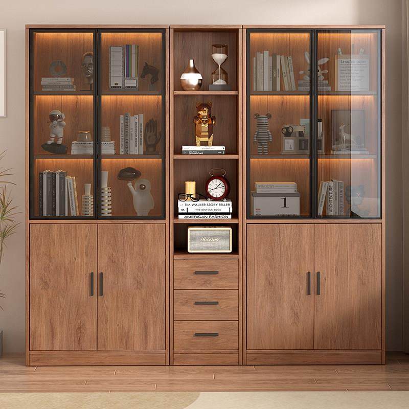 书柜一体靠墙带玻璃门柜子办公室文件柜收纳柜轻奢模型展示柜