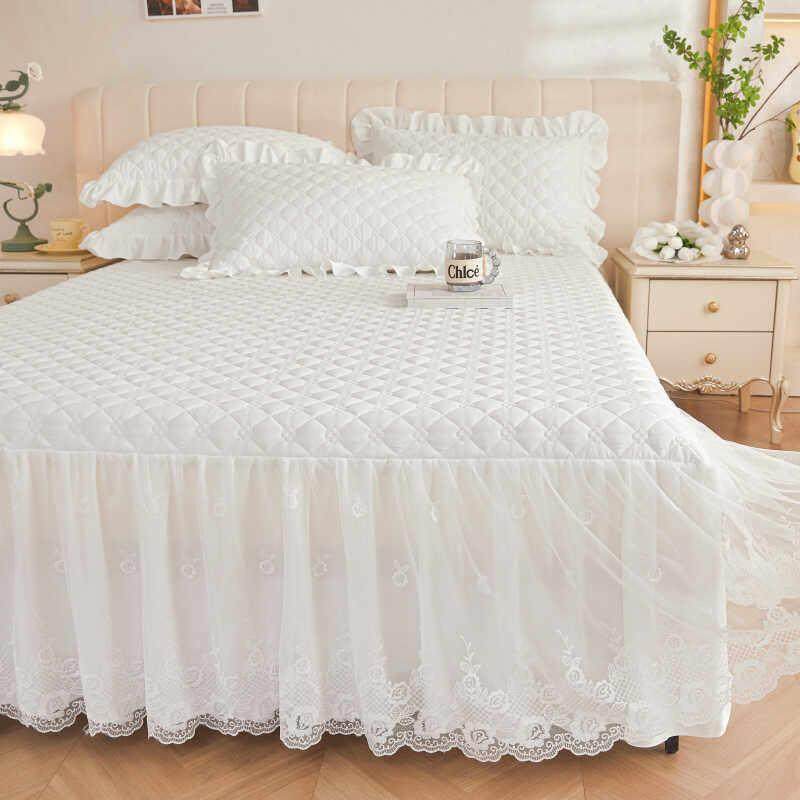 可爱公主蕾丝花边夹棉床罩床裙加厚防滑床套四季通用1.6米1.35床,床上用品,床裙,淘宝优惠券,粉丝福利购,淘宝优惠卷