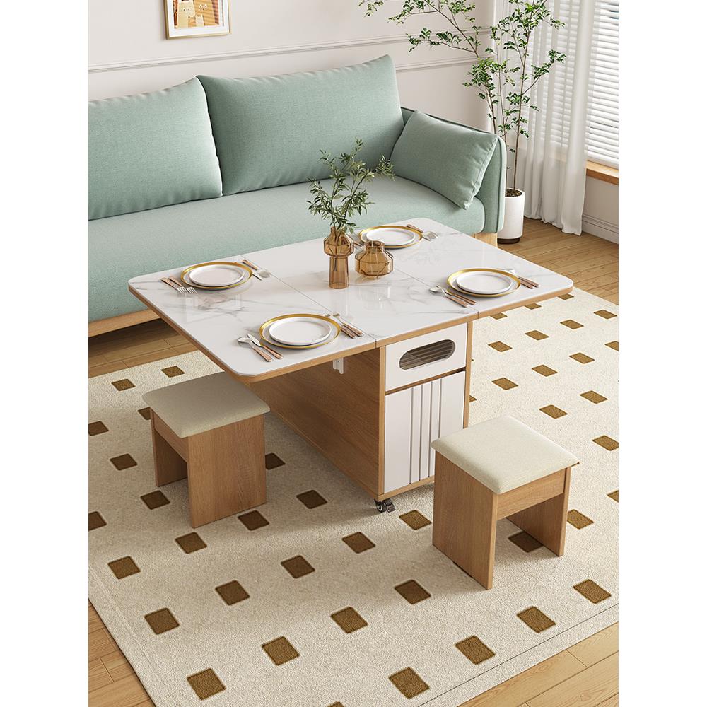 折叠茶几岩板餐桌两用客厅沙发边几角几边柜多功能小推车移动茶台