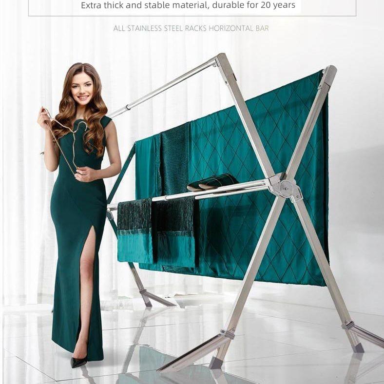 304不锈钢免安装阳台晾衣架落地式可折叠晾衣架室内家庭卧室大胆