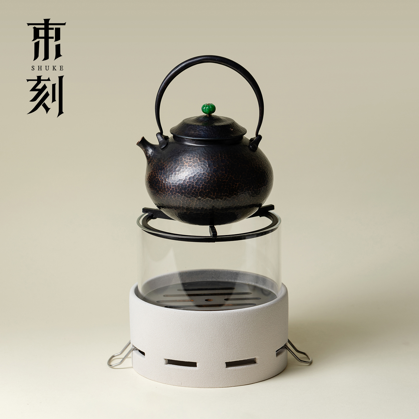 束刻 手工锻打紫铜围炉煮茶观火碳炉套装木炭火明烧煮茶壶烧水壶