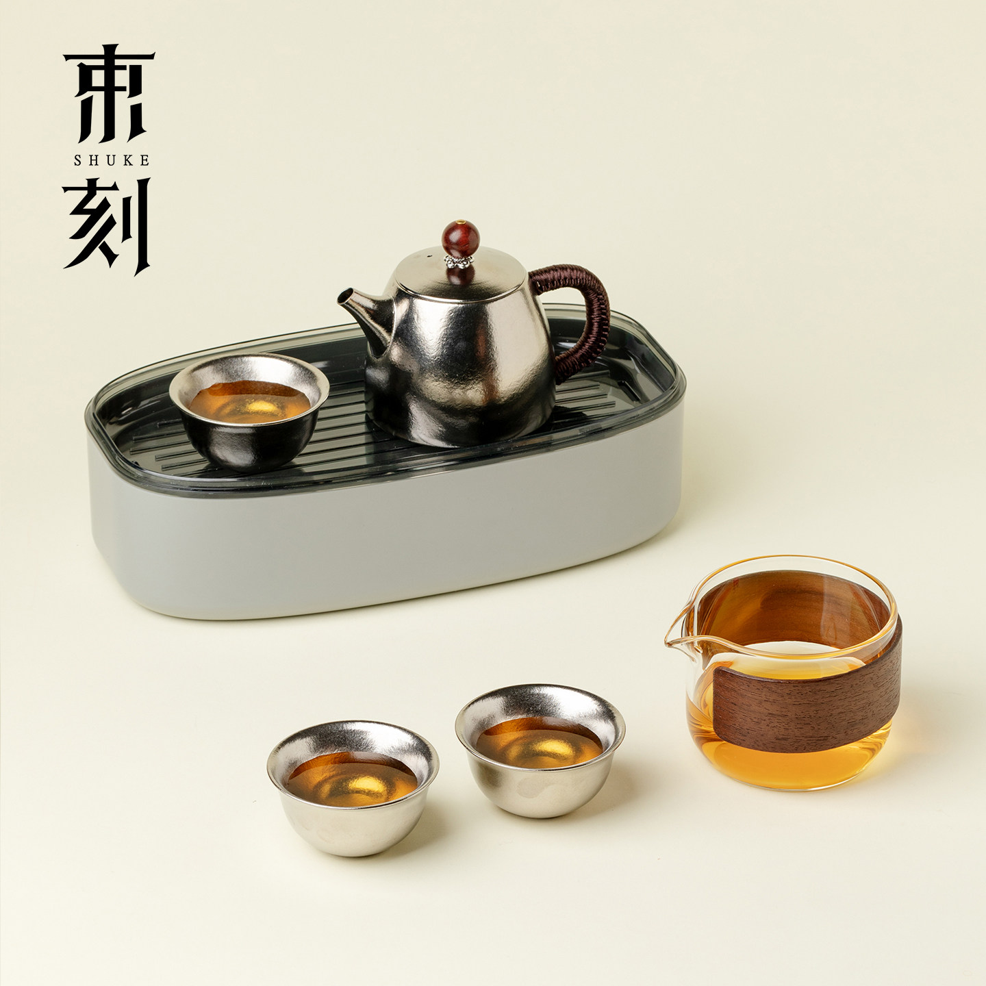 束刻纯钛旅行茶具随身携带一壶三杯玻璃公道杯户外旅游泡茶壶茶杯