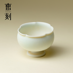 束刻日式窑变青芜高足花口主人杯功夫茶杯家用陶瓷喝茶品茗杯客杯