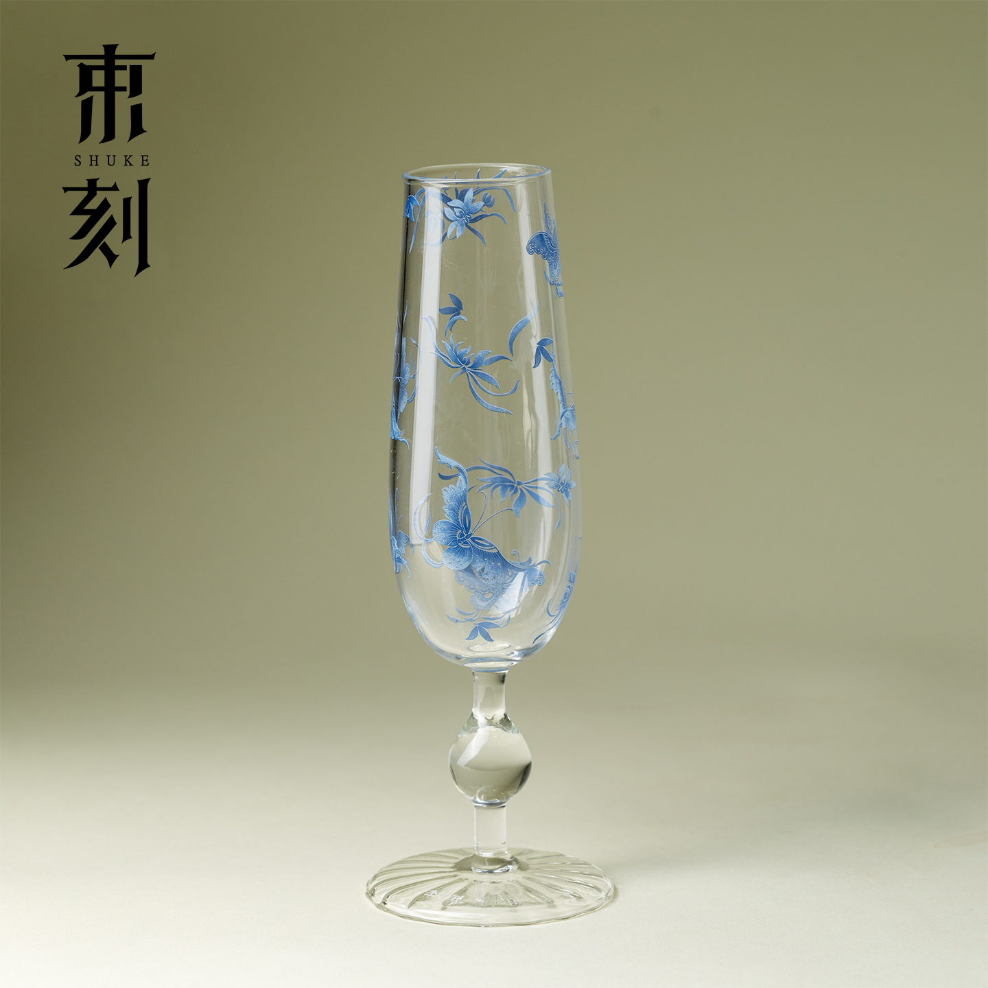 束刻精致蝶梦玻璃高脚杯香槟杯高级感红酒杯手工高硼硅主人杯茶杯