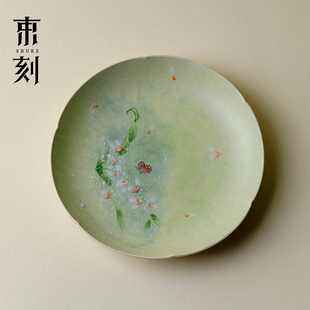 束刻 白瓷花边壶承陶瓷手绘文心兰干泡茶承茶具配件壶托茶托托盘