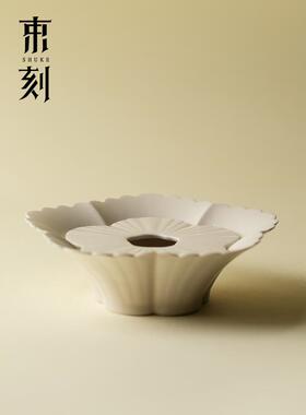 刻花覆古草灰色蕾丝纯色陶瓷水壶一人使用干泡茶与水储存茶盘