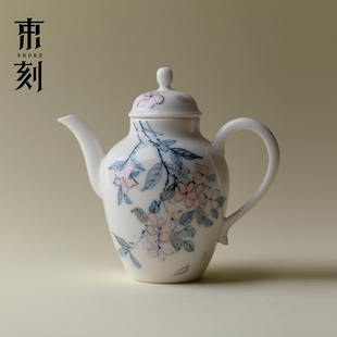 束刻 高端青花粉彩陶瓷茶壶高档手绘茶具家用泡茶壶高颜值小单壶