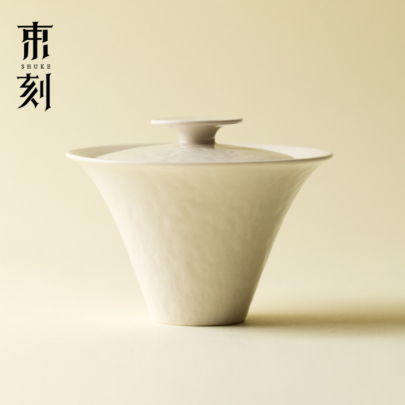 束刻 复古草木灰二才盖碗薄胎不烫手日式简约百搭功夫茶具泡茶碗 - 实物图