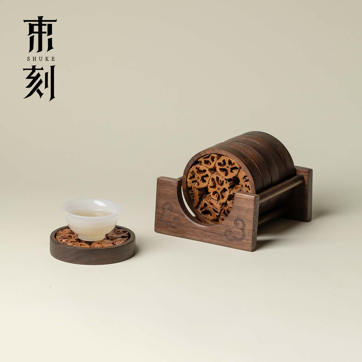 束刻新中式北美黑胡桃木核桃壶杯托茶杯垫隔热防滑垫茶道配件套装