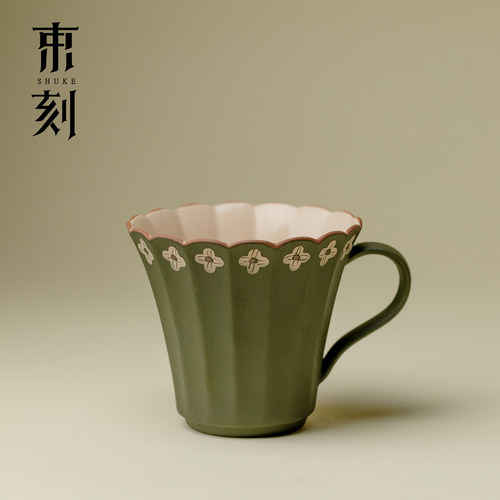 束刻 日式粉引纯手工咖啡杯高颜值餐厅拿铁拉花茶杯办公室马克杯
