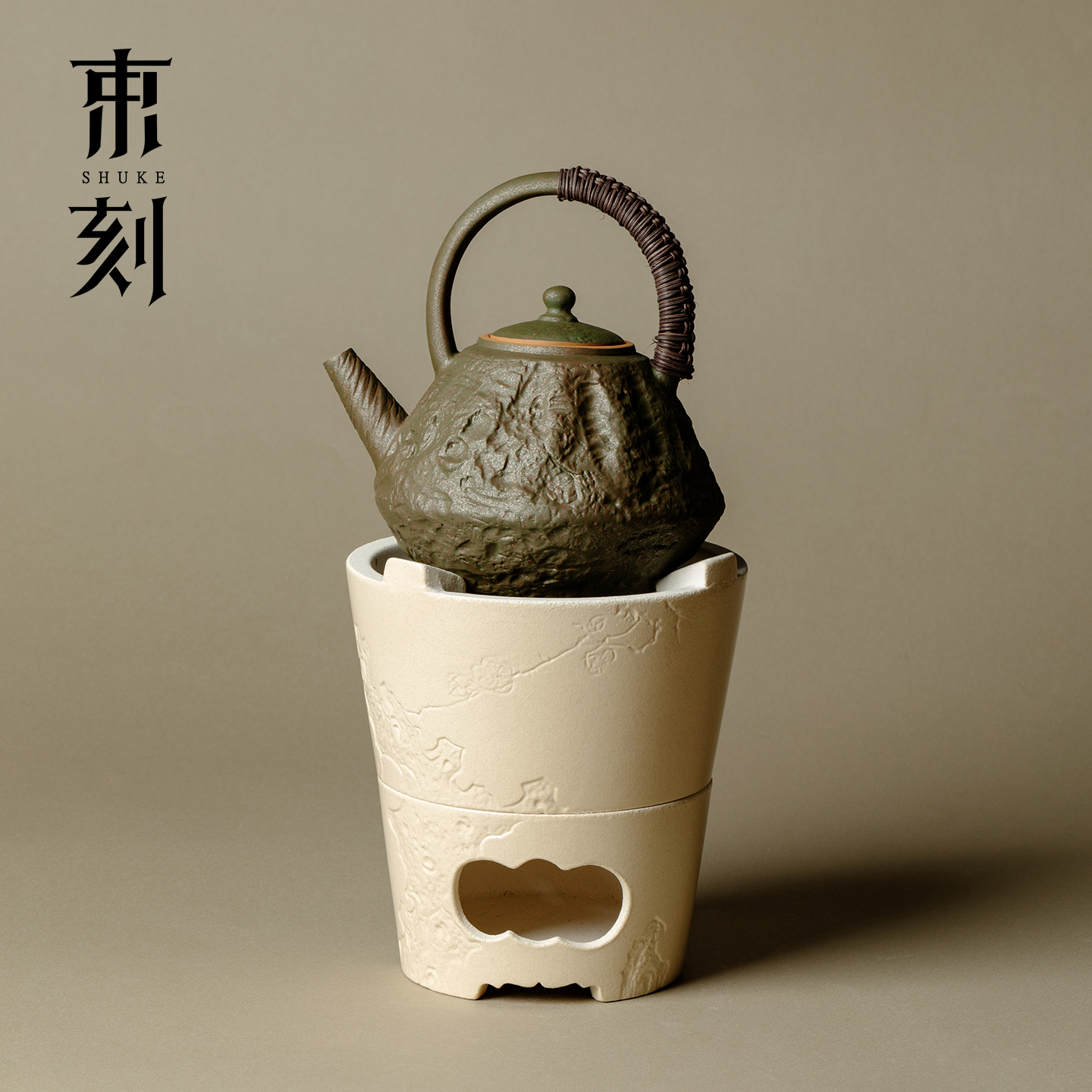 束刻冬季围炉煮茶功夫茶具复古家用碳炉提梁壶明火炭火炉白泥风炉