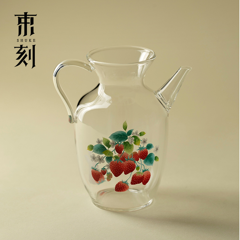 束刻 清新草莓玻璃茶壶耐热玻璃手执壶冷泡花茶壶功夫茶具泡茶壶