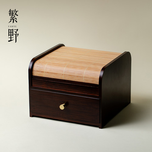 束刻中式楠竹茶箱收纳柜茶艺桌面茶具储物柜多功能干果首饰整理盒