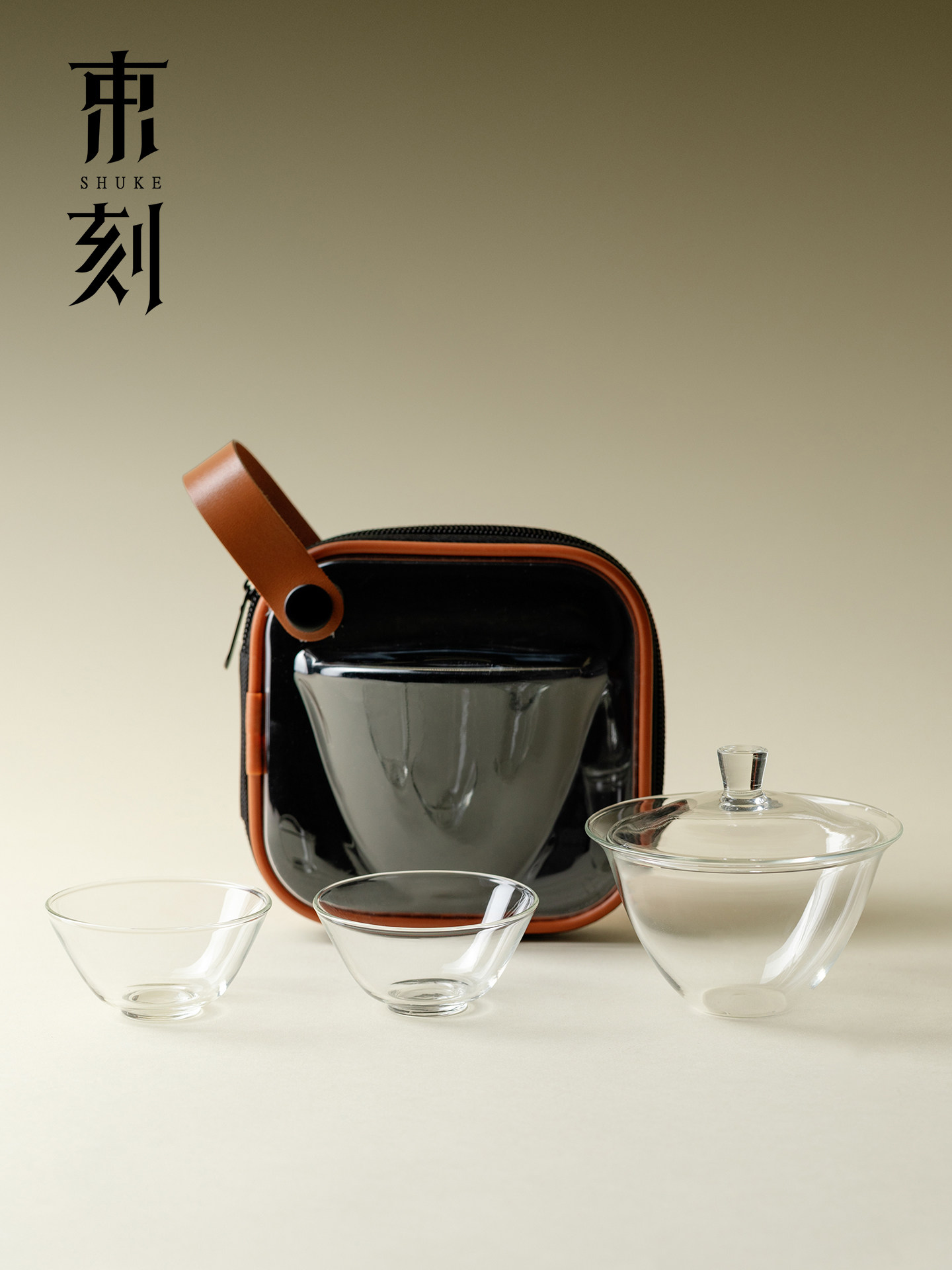 采购产品高硼硅玻璃雕刻旅行功夫茶具，耐热一壶两杯，便携式陶瓷