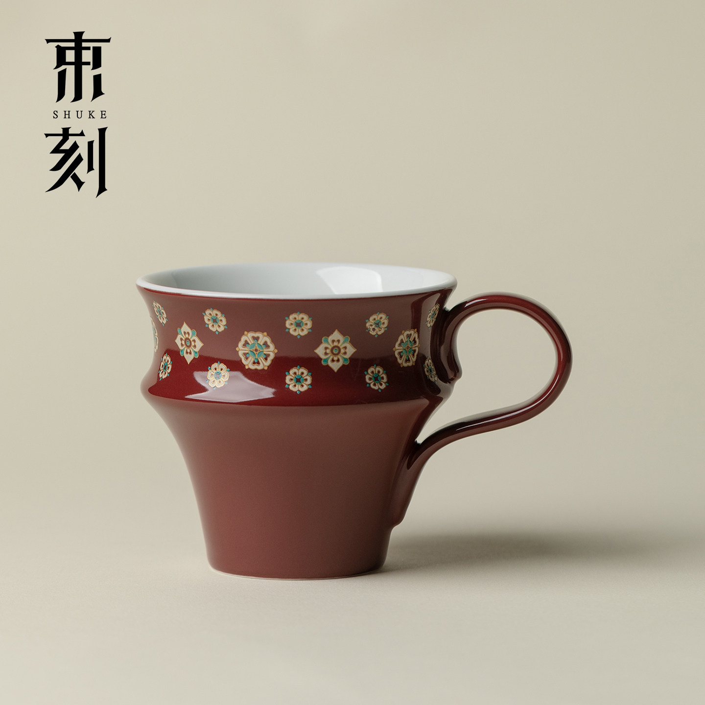束刻 创意酒红宝相花咖啡杯新中式陶瓷茶杯喝水杯茶咖杯水杯子图片