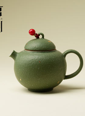 束刻 传统中国色绿色陶瓷茶壶单个泡茶壶中式功夫茶具女士茶壶