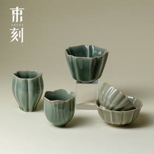 束刻 越窑青瓷功夫茶杯禅意陶瓷主人杯高级感家用品茗杯个人单杯