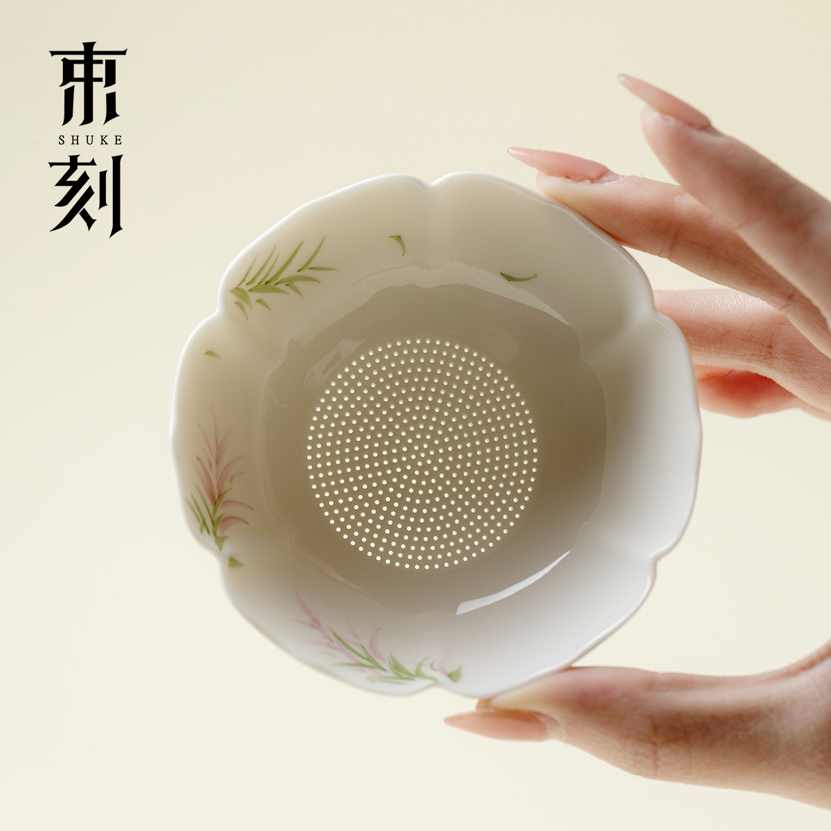 束刻白瓷手绘紫藤茶漏茶滤一体陶瓷茶叶茶水分离茶滤茶具配件茶隔图片