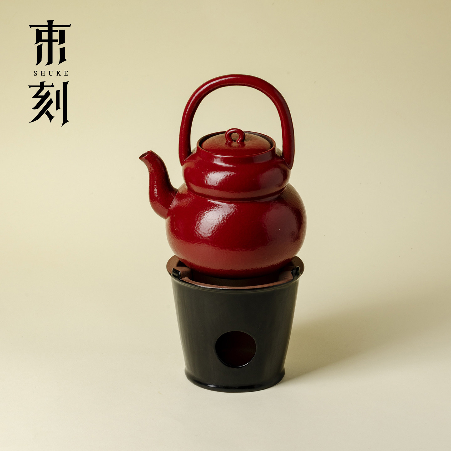 束刻大漆红葫芦提梁茶壶酒精炉景德镇手工粗陶复古烧水茶壶电陶炉