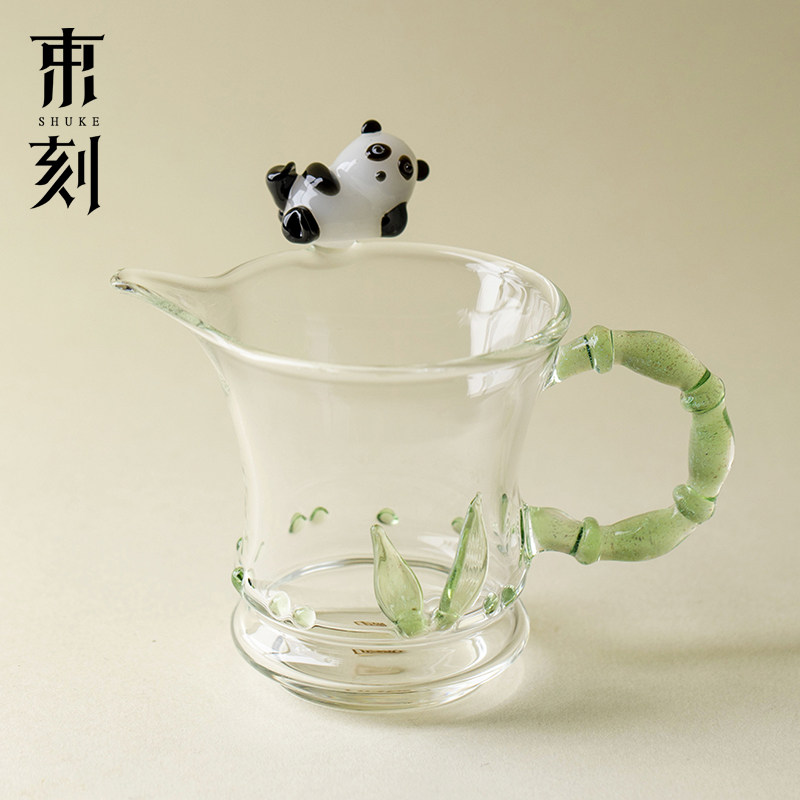 束刻 创意熊猫戏竹公道杯个性百搭高颜值茶海分茶器茶具侧把公杯