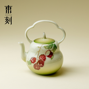束刻《长安的荔枝》功夫茶具提梁壶粉彩手绘小茶壶家用泡茶壶单壶