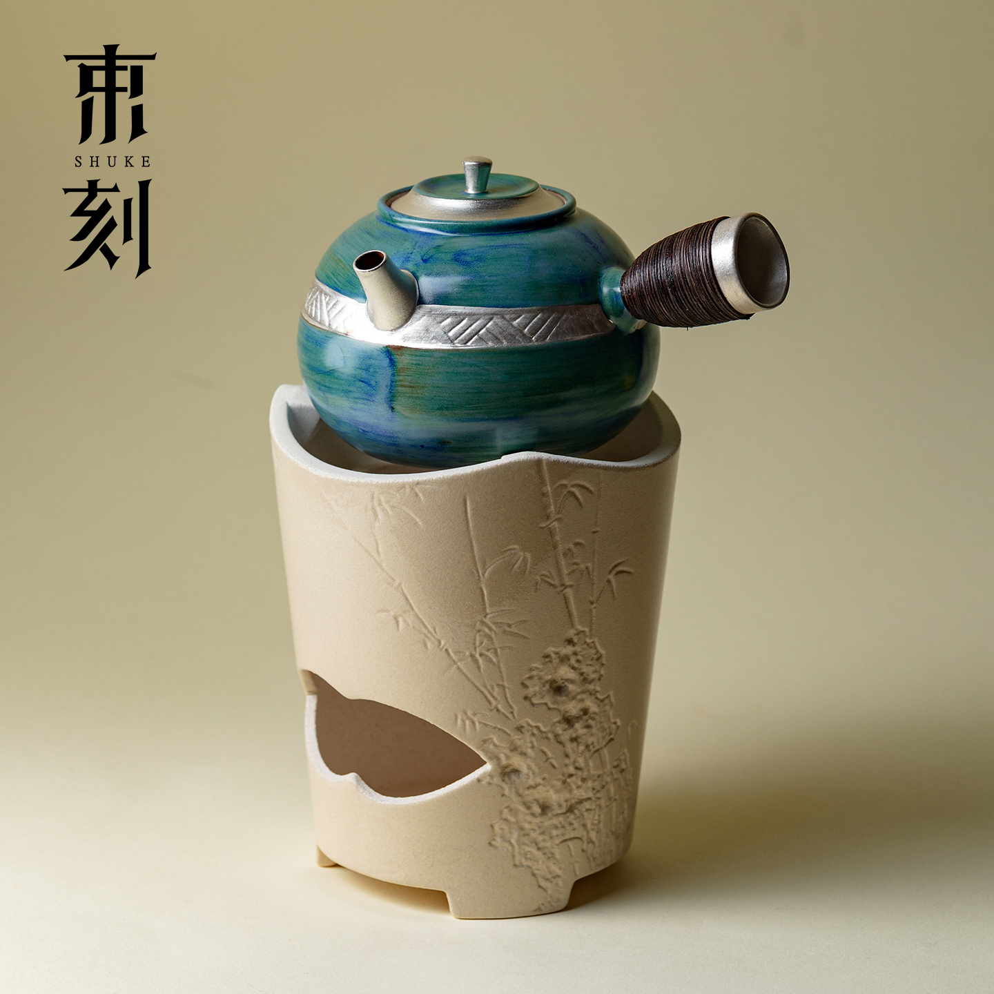 束刻高端银装素裹围炉煮茶套装手工粗陶温茶炉户外露营炭火炉风炉