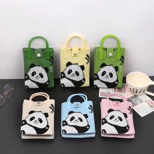 新款可爱熊猫针织手机包上班外出杂物斜挎零钱钥匙包手机袋单肩包