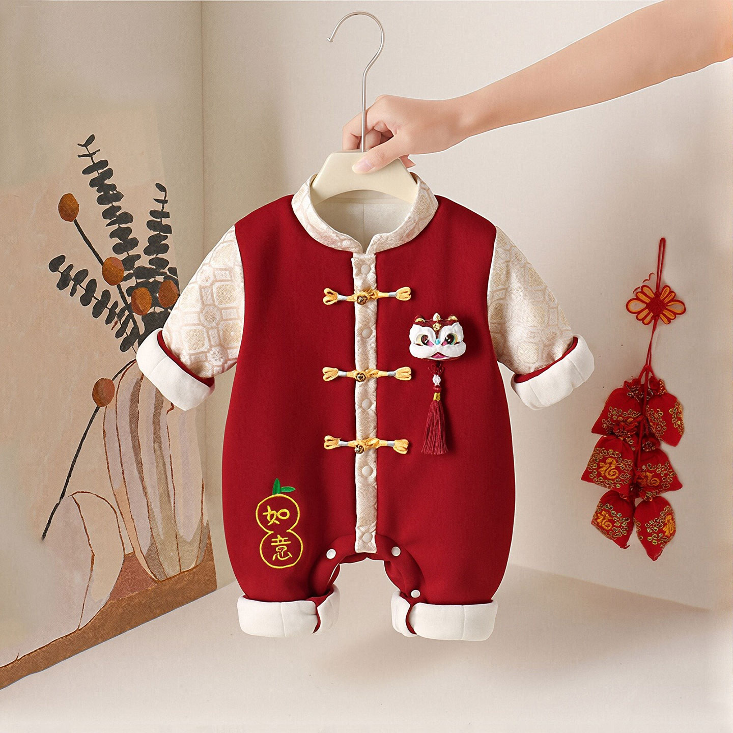 婴儿连体衣夹棉喜庆满月服