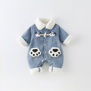 婴儿衣服冬装外穿可爱超萌宝宝连体衣秋冬加绒加厚冬季哈衣外出服