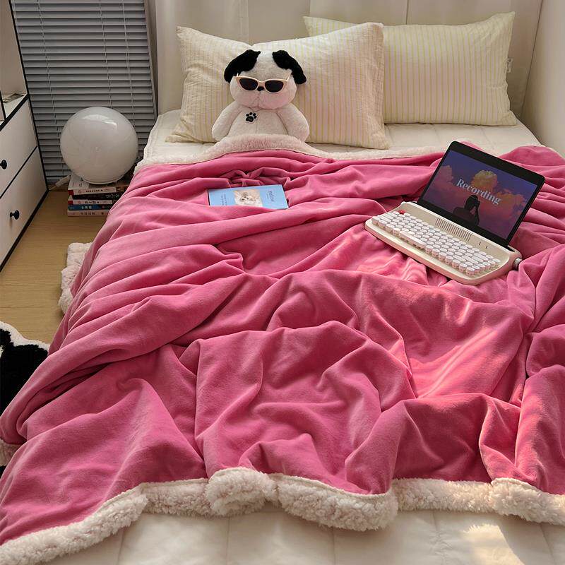 秋冬少女玫红色羊羔绒毛毯加厚牛奶绒毯子办公室保暖小盖毯披肩毯