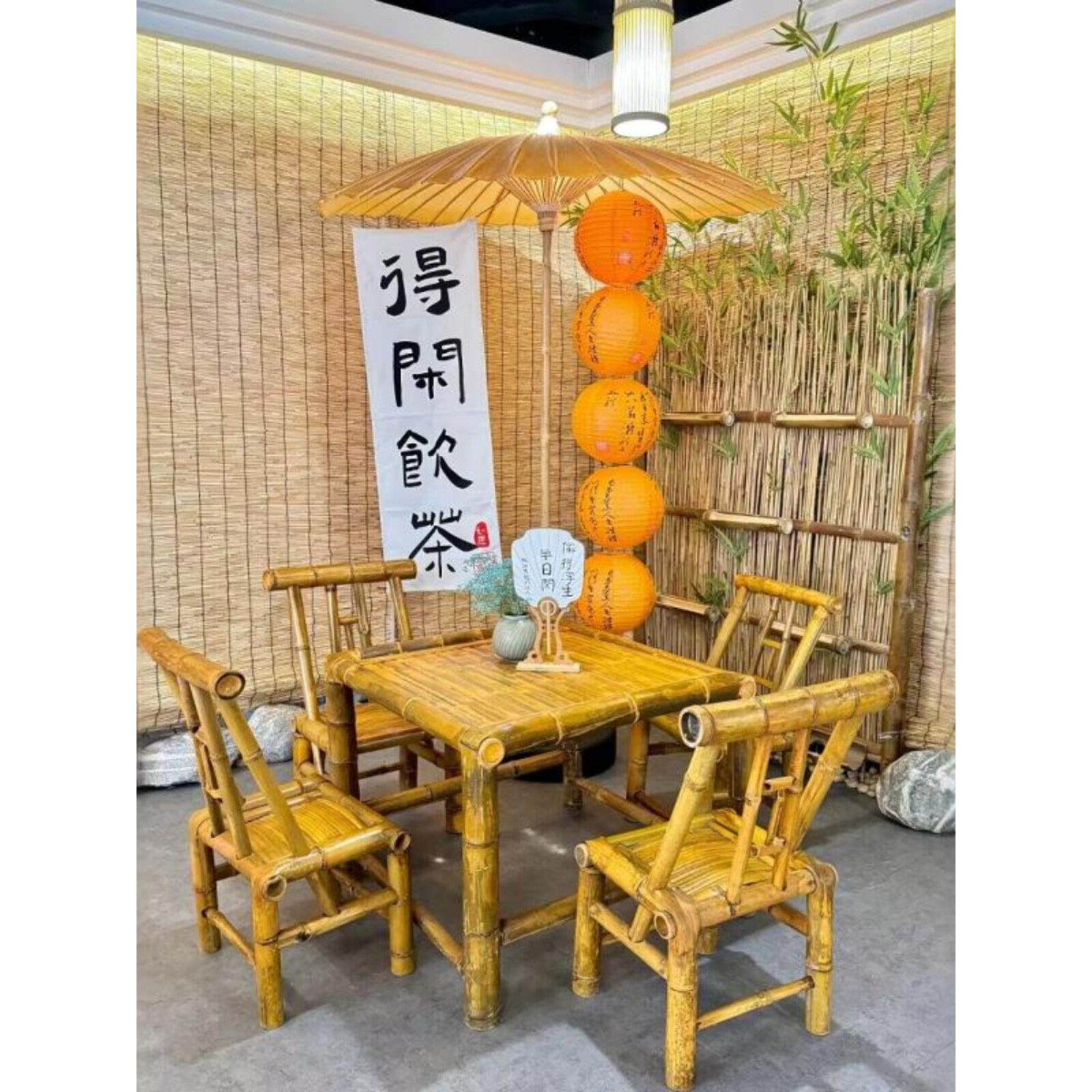 户外庭院竹桌椅组合商用竹子桌椅火锅店竹桌竹椅老式竹制桌椅茶几