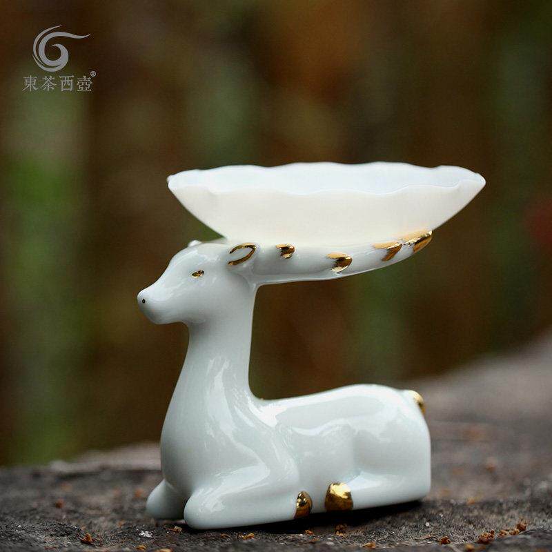 东茶西壶陶瓷茶漏茶具配件茶道茶隔茶滤过滤茶器羊脂玉白瓷茶漏架