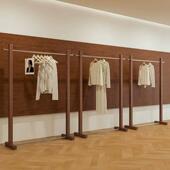 服装 店货架胡桃木色衣服陈列架组合 店挂衣架落地不锈钢展示架女装