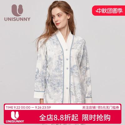 unisunny月子服纯棉孕妇哺乳衣睡衣水墨画秋冬11月份家居服套装