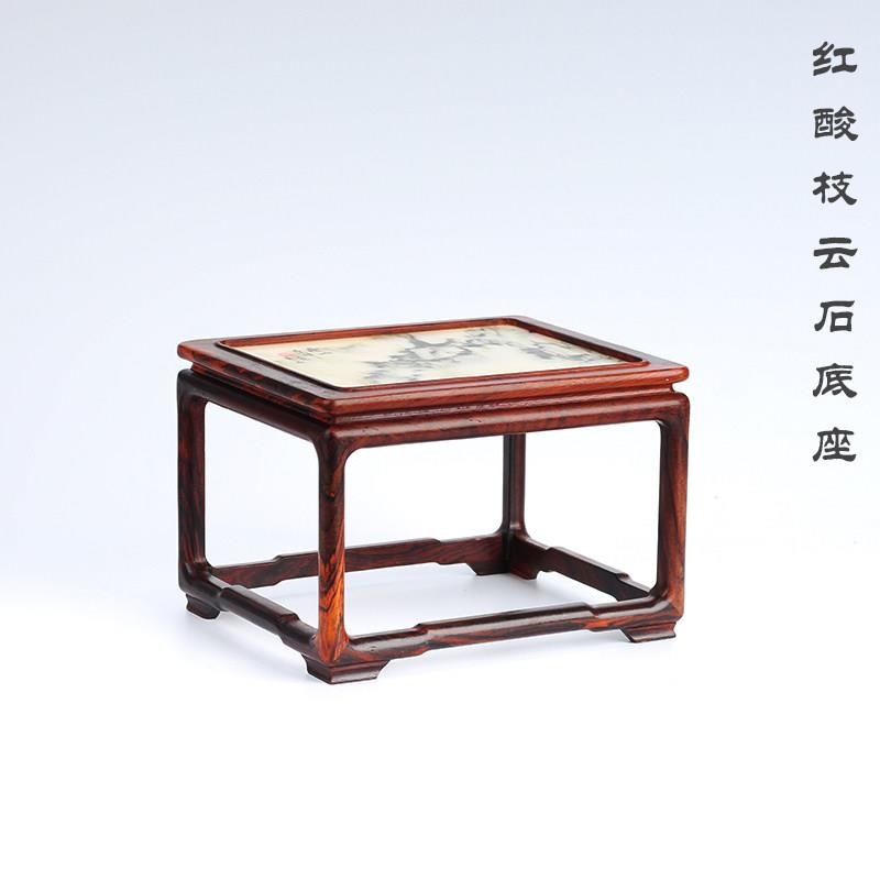 红酸枝云石长方底座 盆景玉器古玩佛像底座 红木工艺品木雕摆件