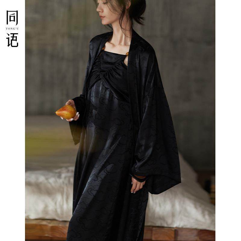 同语睡衣女睡裙春秋季冰丝睡袍长版秋天新中式晨袍两件式套装家居,女士内衣/男士内衣/家居服,睡袍/浴袍,淘宝优惠券,粉丝福利购,淘宝优惠卷