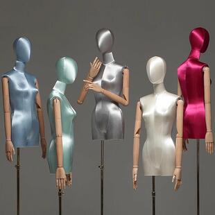 服装店高档丝缎模特展示架女装婚纱半身假人偶体橱窗陈列拍摄道具